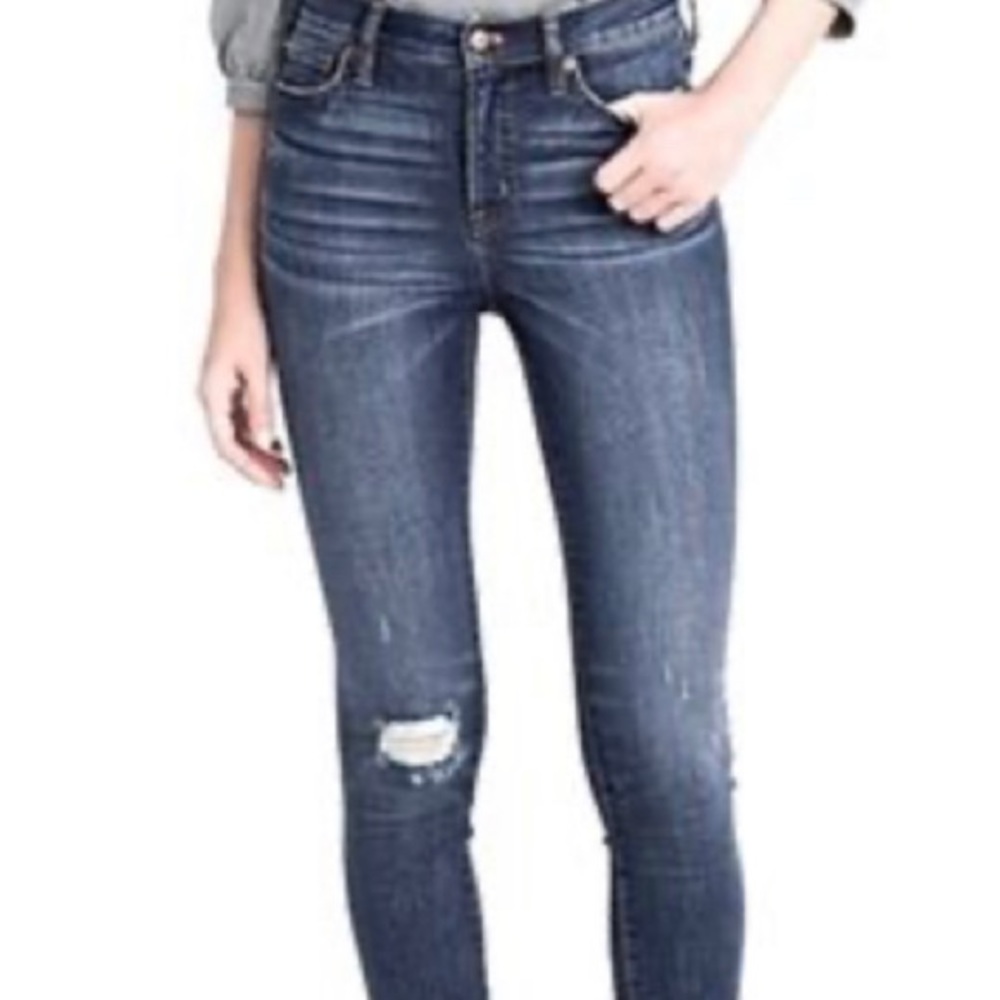 J Crew High Rise Skinny Jeans Medium Blue Wash Distressed Womens Size 26 G7358